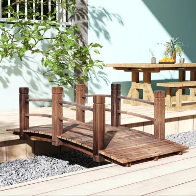 Outsunny Garden Bridge Arc Walkway With Side Railings For Backyards, Gardens, And Streams