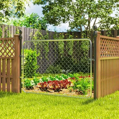 Outsunny Garden Gate Chain Link Fence Gate, Galvanized Steel Garden Door For Yard Entrance Way, 47.2" X 70.9" In Black