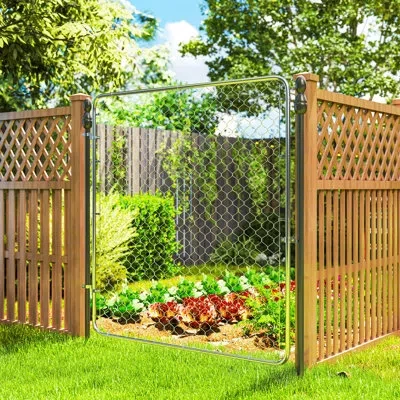 Outsunny Garden Gate Chain Link Fence Gate, Galvanized Steel Garden Door For Yard Entrance Way, 70.9" X 70.9" In Silver