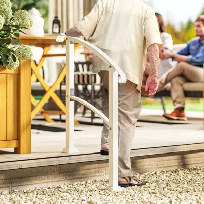Outsunny Hand Rails For Outdoor Steps, 1-3 Step Outdoor Stair Railing, Metal Staircase Handrail With Installa In White
