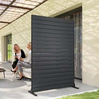 Outsunny Hdpe Outdoor Privacy Screen, 47.2"w X 68.5"h Decorative Privacy Fence Screen With Stand And 6 Panels In Black