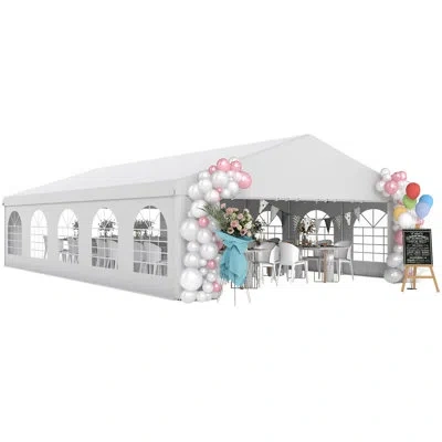 Outsunny Heavy Duty Carport & Party Tent 16' X 32' With Removable Sidewalls And Double Doors, Large Canopy Te In White