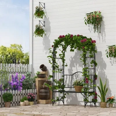 Outsunny Metal Arbor With Bench In Black