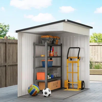 Outsunny Metal Lean-to Storage Shed In White
