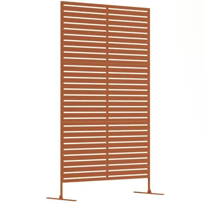 Outsunny Metal Outdoor Privacy Screen, 78" H X 48" W Decorative Privacy Fence Screen, Freestanding Outdoor Di In Brown,striped