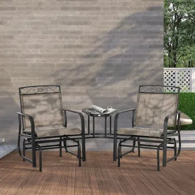 Outsunny Outdoor Glider Bench With Coffee Table, Patio 2-seat Rocking Chair Swing Loveseat With Breathable Sl In Brown