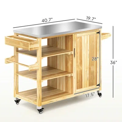 Outsunny Outdoor Grill Cart With Wheels And Storage Cabinet, Solid Wood Outdoor Kitchen Island With Stainless