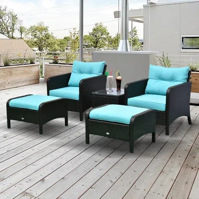 Outsunny Outdoor Patio 5 Piece Rattan Seating Group In Brown
