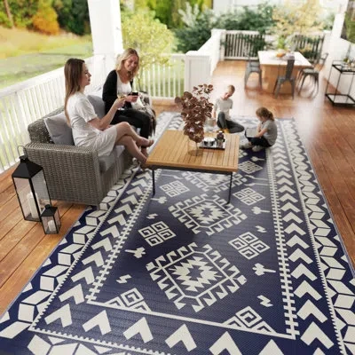 Outsunny Outdoor Rug For Patio, 9' X 18' Waterproof Large Mat, Reversible Plastic Straw Rug For Decor, Portab In Blue