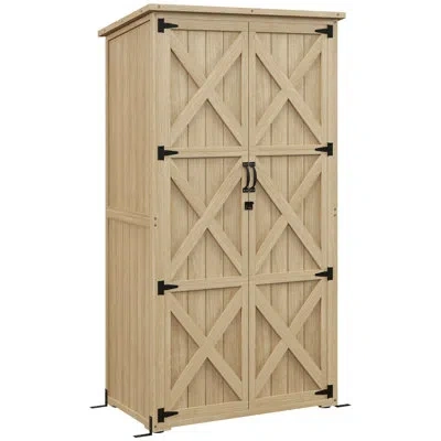Outsunny Outdoor Storage Cabinet With Waterproof Asphalt Roof, Natural In Brown