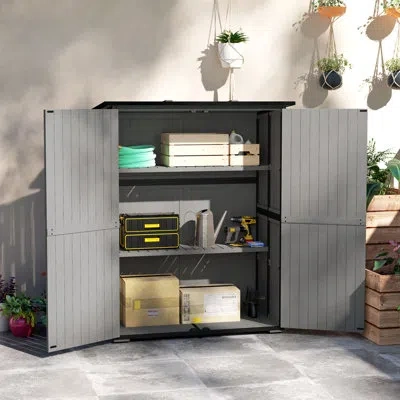Outsunny Outdoor Storage Cabinet, Wood Garden Tool Shed With Steel Frame And Asphalt Roof, Garden Storage She In Gray