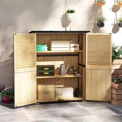 Outsunny Outdoor Storage Cabinet, Wood Garden Tool Shed With Steel Frame And Asphalt Roof, Garden Storage She In Natural Wood