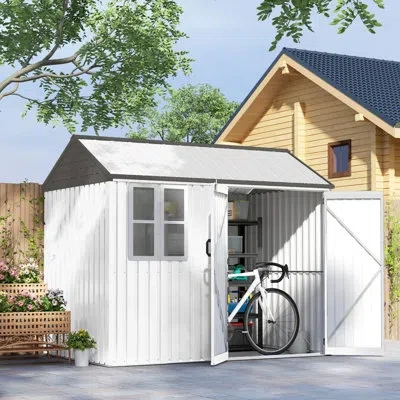 Outsunny Outdoor Storage Shed, Metal Garden Shed With Window & Double Lockable Door, Outdoor Tool Shed Storag In White