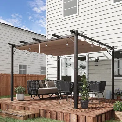 Outsunny Pergola With Retractable Shade Canopy, Aluminum In Dark Gray