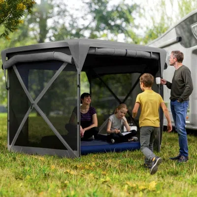 Outsunny Pop Up Gazebo Screen Tent House, 11 X 11ft With Upf30+ Removable Roof Cover, 4 Roll-up Wind Panels A In Gray