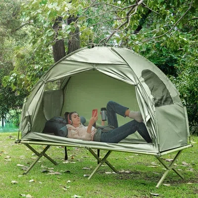 Outsunny Pop Up Portable Folding Camping Cot In Green