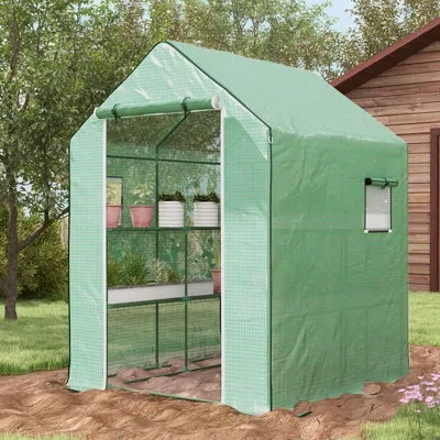 Outsunny Portable Greenhouse Walk-in Green House With Roll Up Door, Green