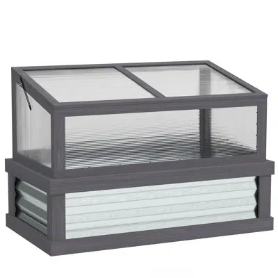 Outsunny Raised Garden Bed With Polycarbonate Greenhouse, Lean-to Garden Wooden Cold Frame Greenhouse, Flower