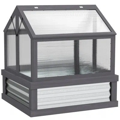 Outsunny Raised Garden Bed With Polycarbonate Greenhouse, Wooden Cold Frame Greenhouse, Garden Flower Planter
