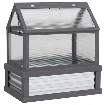 Outsunny Raised Garden Bed With Polycarbonate Greenhouse, Wooden Cold Frame Greenhouse, Garden Flower Planter