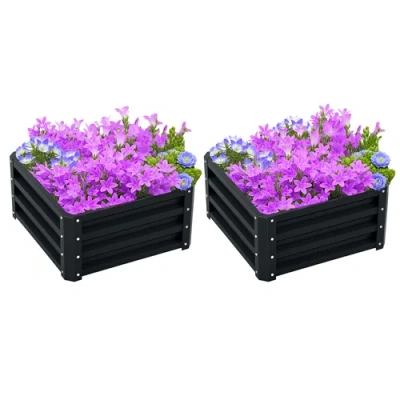 Outsunny Raised,metal For Growing Vegetables, Flowers, Herbs, Succulents Garden Bed In Gray