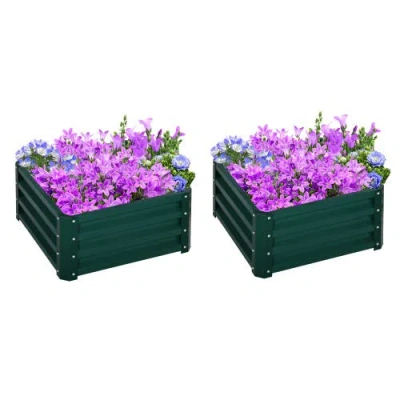 Outsunny Raised,metal For Growing Vegetables, Flowers, Herbs, Succulents Garden Bed In Green