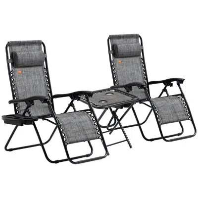 Outsunny Reclining 3 Piece Zero Gravity Chair Set In Grey