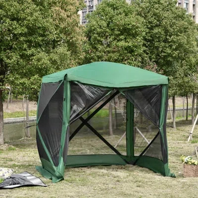 Outsunny Screen Camping Outdoor 7 Ft. W X 7 Ft. D Fiberglass Pop-up Gazebo In Green