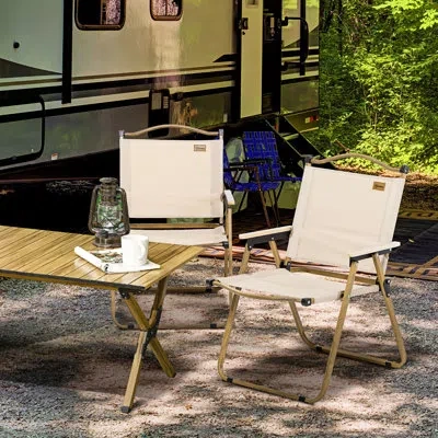 Outsunny Set Of 2 Camping Chair, Lightweight Folding Chair, Portable Armchairs, Perfect For Festivals, Fishin In Khaki