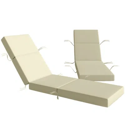 Outsunny Set Of 2 Chaise Lounge Cushion, 4" Thick Outdoor Lounge Chair Cushions With Non-slip Ties, Waterproo In Cream