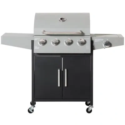 Outsunny Single Burner Portable Liquid Propane 10000 Btu Gas Grill With Cabinet In Silver