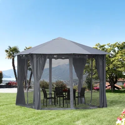 Outsunny Soft Top Gazebo With Steel Frame And Mesh Curtain Sidewalls In Black