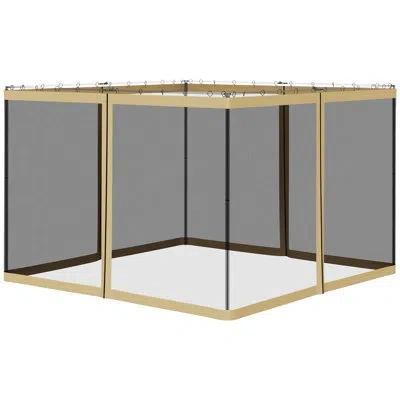 Outsunny Universal Replacement Mesh Sidewall Netting For Patio Gazebos And Canopy Tents With Zippers, Sidewal In Beige
