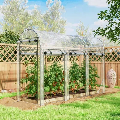 Outsunny Walk-in Tunnel Greenhouse, 10' X 3' X 6.5' Hoop House Greenhouse With 8 Roll-up Doors, Plant Hot Hou