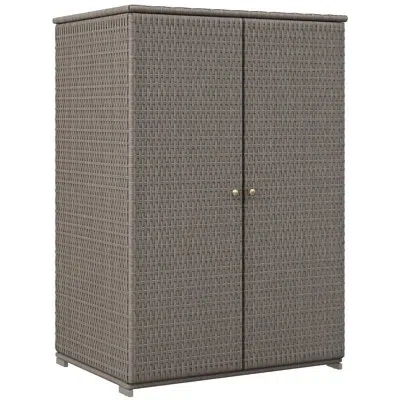 Outsunny Wicker Outdoor Storage Cabinet With Shelves, 2-door Rattan Pool Towel Storage Cabinet With Removable In Gray