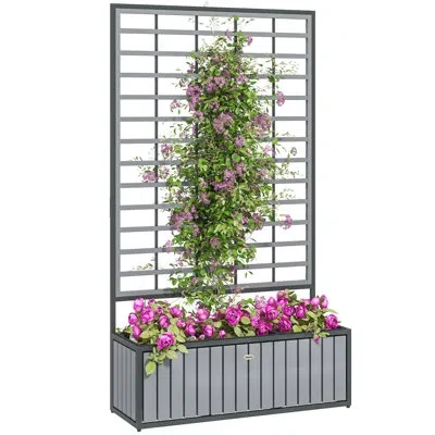 Outsunny Wooden Raised Garden Bed With Trellis, Removable Pots, Drainage Holes For Climbing Vines, Vegetables In Gray
