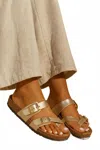 Outwoods Women's Strappy Cork Sandals With Double Buckles In Champagne Gold In Neutral