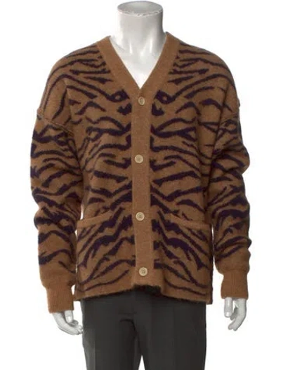 Pre-owned Ovadia & Sons Animal Print V-neck Cardigan In Brown