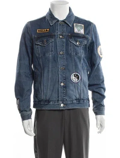 Pre-owned Ovadia & Sons Colorblock Pattern Denim Jacket W/ Tags In Blue