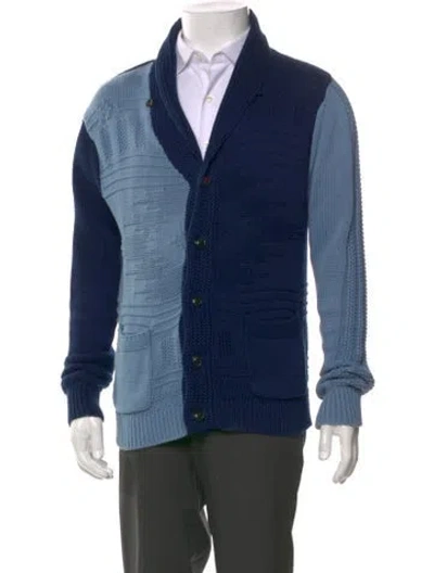 Pre-owned Ovadia & Sons Colorblock Pattern V-neck Cardigan In Blue