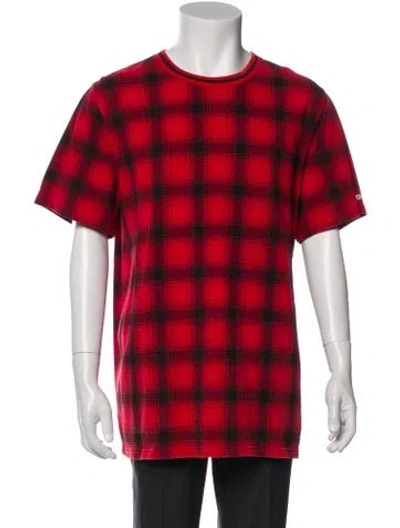 Pre-owned Ovadia & Sons Plaid Print Crew Neck Henley In Red