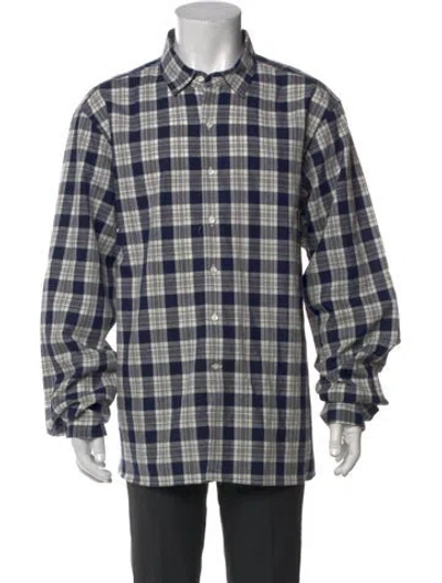 Pre-owned Ovadia & Sons Plaid Print Long Sleeve Shirt W/ Tags In Blue