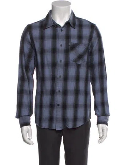 Pre-owned Ovadia & Sons Plaid Print Long Sleeve Western Shirt In Blue