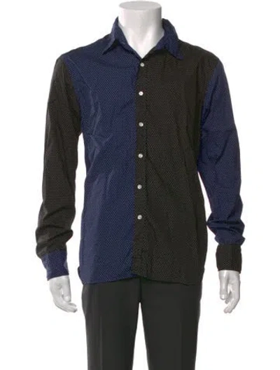 Pre-owned Ovadia & Sons Polka Dot Print Long Sleeve Dress Shirt In Black