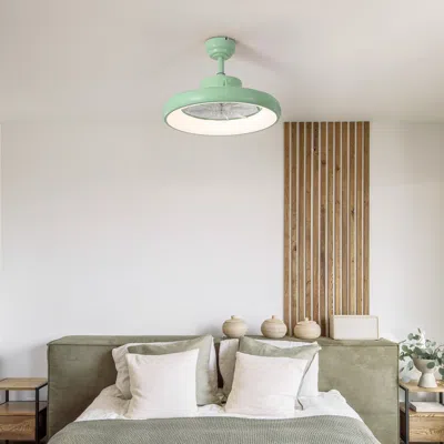 Oval Air Loren 20" Modern Contemporary 6-speed Metal Mobile-app/remote-controlled Dimmable Smart Int In Mint