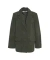Oval Square Green Suede Leather Tailored Blazer In Multi