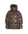 Oval Square Padded Brown Coat With Concealed Zipper In Brown