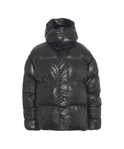 Oval Square Quilted Puffer Jacket With High Collar In Blue