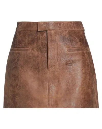 Oval Square Woman Mini Skirt Brown Size S Lambskin
