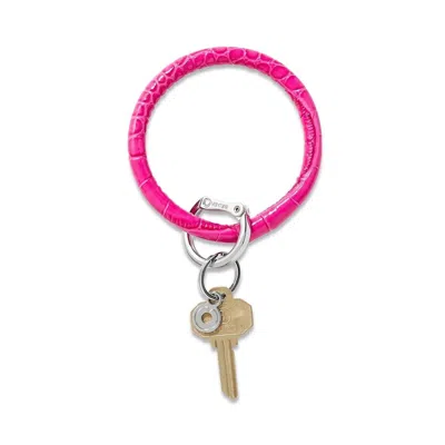 Oventure Leather Big O Key Ring In Pink Topaz Croc-embossed In Multi